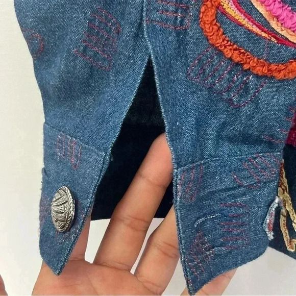Julia Kim VTG Colorful Chambray Denim Embroidered Sequin Art Deco Jacket Sz XL - Picture 9 of 13